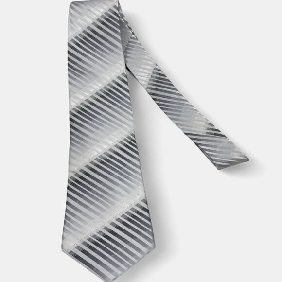 Alfani Silk Tie Striped Geometric Silver Black Formal Dress - Picture 3 of 6